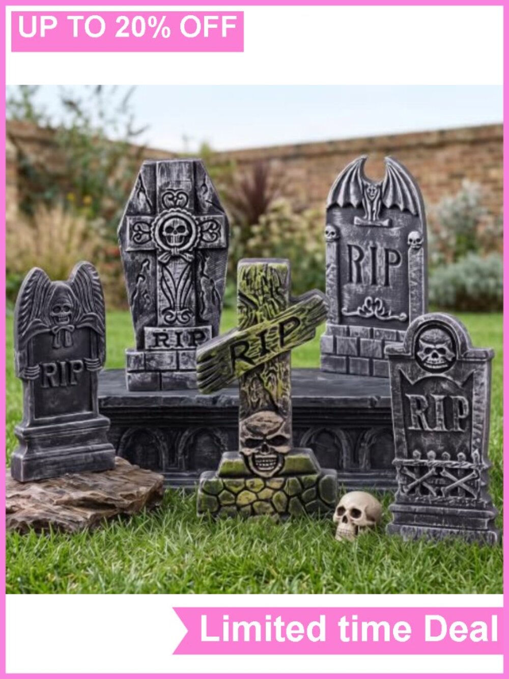 5 Pack Foam Tombstones Halloween Decor Outdoor Graveyard Stakes RIP Skull